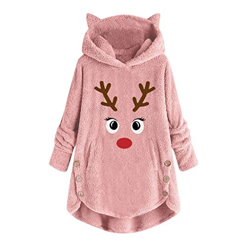 TUDUZ Sudadera con Capucha Mujer Jersey Algodón Pijama Hoodie Botón Abrigo Cálido Talla Extra S-5XL (RosadoE, XXXXXL)