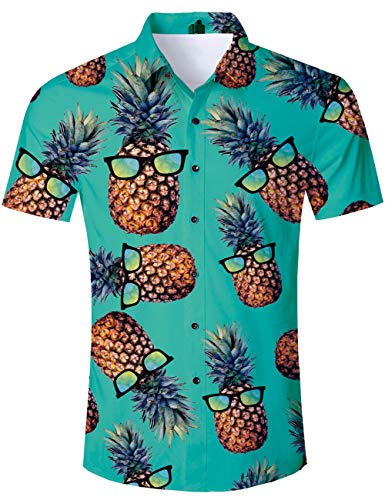 TUONROAD Camisa Hawaiana Hombre Funny Piña 3D Verde Manga Corta Verano Casual T Shirt Participar Fiesta de Piña M