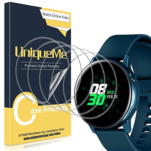 UniqueMe [5Pack] Protector de Pantalla para Samsung Galaxy Watch Active 40mm / Samsung Galaxy Watch Active 2 40mm, Película Transparente de Burbuja de TPU Huella Digital Disponible