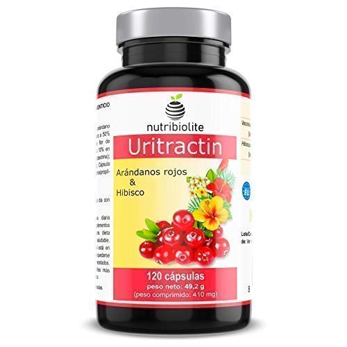 Uritractin - Extractos de arándano rojo 12500 mg + Flor de hibisco 825 mg. 120 capsulas. Vegano, Sin gluten o lactosa. No OGM