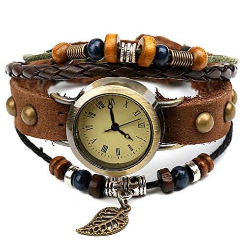 ZFYM Cuarzo de Cuero Pulsera de Moda Reloj de Cuerda Tejida Pulsera de Cuero Genuino del Reloj de Las Mujeres Reloj clásico Determinado del Reloj de Pulsera