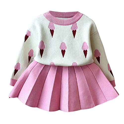 1-6 Años,SO-buts Recién Nacido Niñito Infantil Bebé Niñas Moda Helado Suéter Cálido Tops Tejido Crochet Camiseta Falda Conjunto Otoño Invierno Trajes (Rosado,5-6 años)