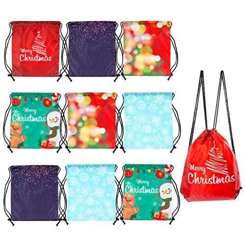 10 Bolsas Mochila de Regalo Navideñas con Cordón, Grande 39x33cm| Premium 210D Oxford, Reutilizable, Resistente| Envoltorio de Regalo Práctico y Fácil para Niños, Adultos, Fiestas, Regalos.