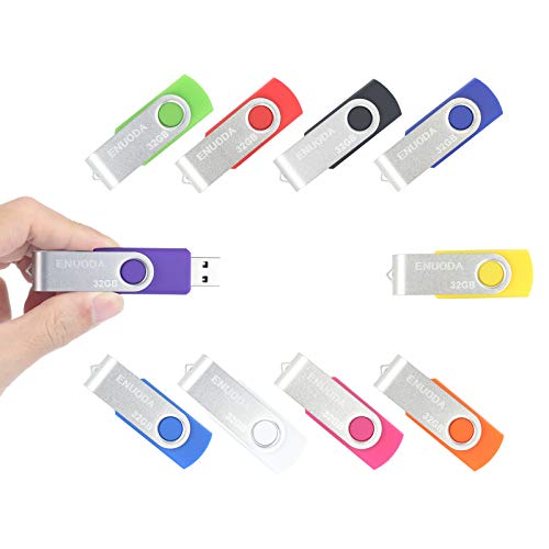 10 Piezas 32GB USB 2.0 ENUODA Pendrive Multicolor Pivote Memorias Giratoria Plegable Diseño de Cierre (10 Colores Mezclados)