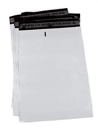 100 Bolsas para Envíos y Mensajería, Opacas y Muy Resistentes, en 25 x 35 cm + 4 cm de Solapa Adhesiva. Color Blanco con el Interior en Negro.