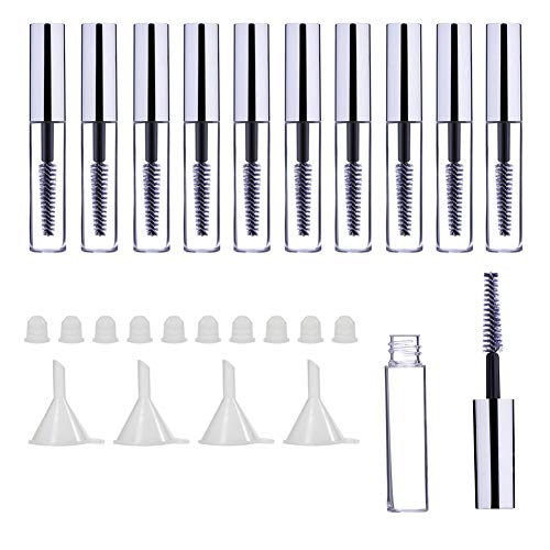 10Pcs 10ml Tubo Rimel Vacio Bote para Rimel Vacio Tubo Rimel Pestanas Vacio Botes de Rimel Vacios con Varita de Pestañas con Insertos de Goma y Kit de Embudos para Aceite de Ricino (Plata)