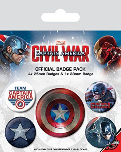 1art1 Capitán América - Civil War, 1 X 38mm & 4 X 25mm Chapas Set De Chapas (15 x 10cm)