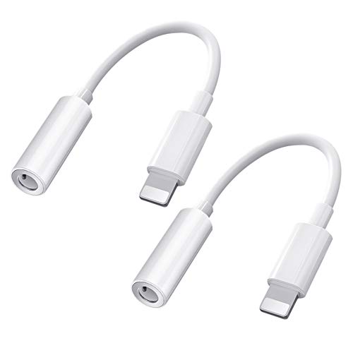 [2 Pack] Adaptador de Auriculares para iPhone Jack de 3.5 mm,Compatible con iPhone 7/7P/8/8P/X/XR/XS/XS Max/11/13 Convertidor para Auriculares Divisor de Audio Compatible con Todos los iOS - Blanco