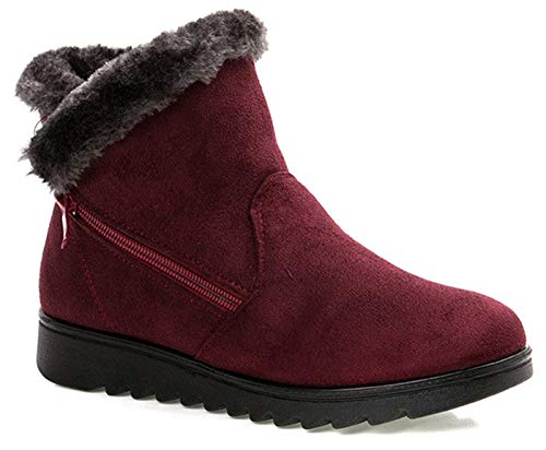 2020 Zapatos Invierno Mujer Botas de Nieve Casual Calzado Piel Forradas Calientes Planas Outdoor Boots Antideslizante Zapatillas para Mujer EU39/fabricante 250,Rojo