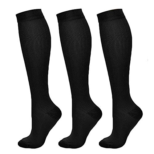 3Pares Hombre Medias Deportivas(15-20mmHg)Reduce la Fatiga Muscular (Negro,L/XL)