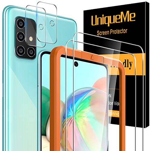 [4 Pack] UniqueMe para Samaung Galaxy A71 [2 Pack] Protector de Pantalla y [2 Pack] Protector de lente de cámara, [Dureza 9H][Sin Burbujas] HD Cristal Vidrio Templado