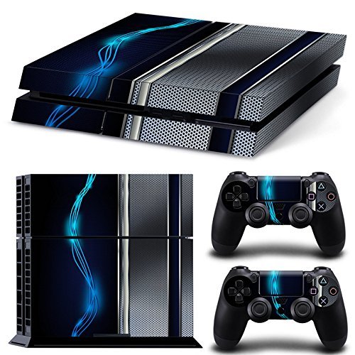 46 North Design Ps4 Playstation 4 Pegatinas De La Consola Blue Silver Metal + 2 Pegatinas Del Controlador