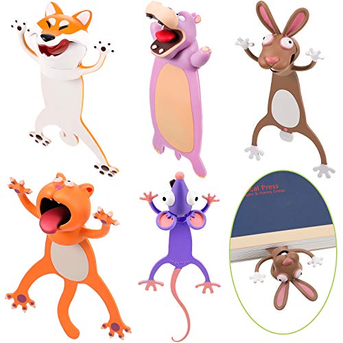 5 Piezas Marcador de Libro de Animal Loco de Amigos Marcapáginas en Animal de Dibujo Animado PVC para Estudiantes Niños Recuerdo de Lectura