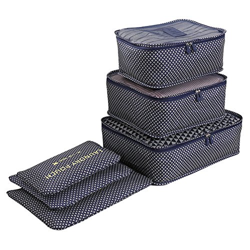 6 Set de Organizador de Equipaje, Impermeable Organizador de Maleta Bolsa para Ropa Sucia de Viaje, Material Nylon（Blue Star）