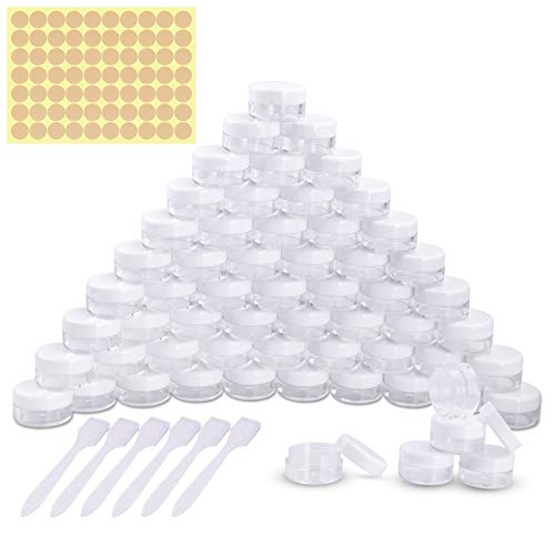 60 Piezas Tarros de Plástico, Contenedores Cosmético de Viaje Envases de Vacío Transparente con Tapas de Tornillo para Cosmética Crema Muestra, Polvo, Decoración de Uñas, 5g 5ml Blanco