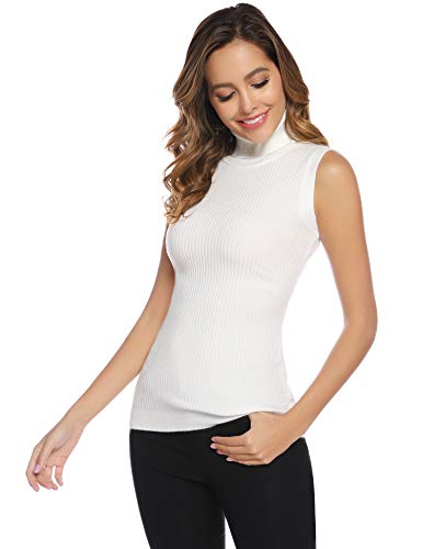 Abollria Suéteres Cuello Alto Mujer Camisetas sin Mangas Invierno Elástico Delgado Jersey de Canalé Turtleneck Pullover Primavera Tops de Punto Otoño