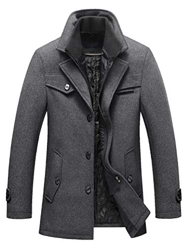 Abrigo cálido de lana para hombre de Lavnis, cuello alto, abrigo de invierno, abrigo corto, chaqueta de invierno, negocios, ocio Style4-gris L