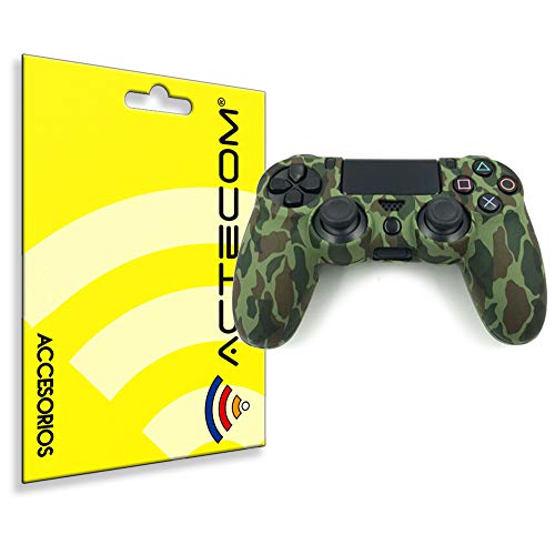 ACTECOM® Funda Carcasa + Grip Silicona Camuflaje Mando Sony PS4 Playstation 4 Camuflaje Verde