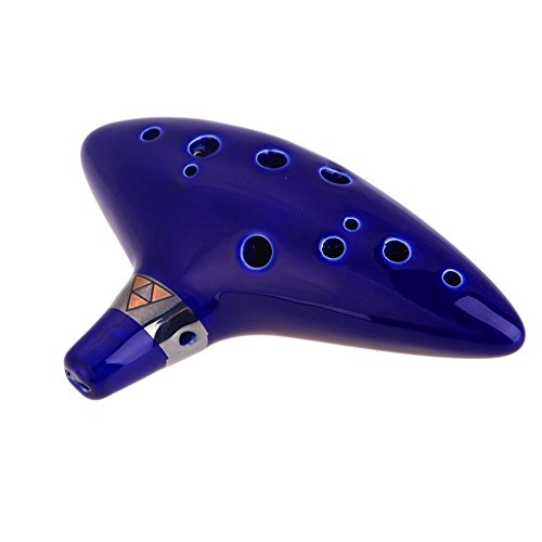 AFUNTA 12 Hole Ocarina Cerámica Alto C Legend of Zelda Ocarina Flauta con libro de canciones (Cordón Correa de cuello con color al azar) - Azul