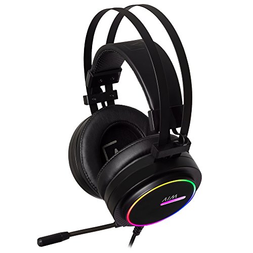 AIM - Auriculares gaming profesional (sonido posicional 7.1, iluminación RGB 16.8 millones de colores con 4 modos, drivers de neodimio 50mm, micrófono flexible con cancelación de ruido, PC&PS4), negro