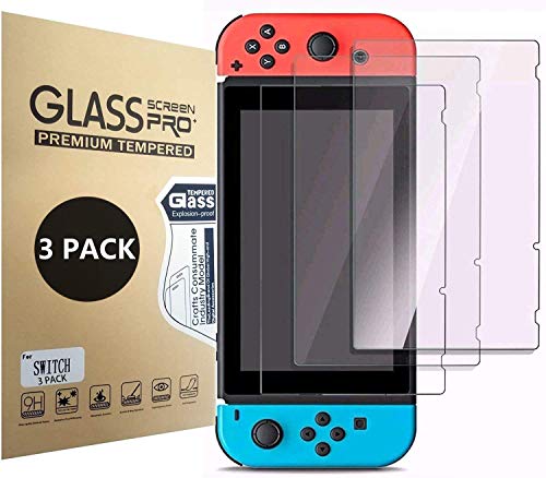 Aishtec[3 Unidades] Protector de Pantalla para Nintendo Switch, Cristal Vidrio Templado Premium, [Dureza 9H] Transparente HD Anti-Arañazos - 3 Unidades