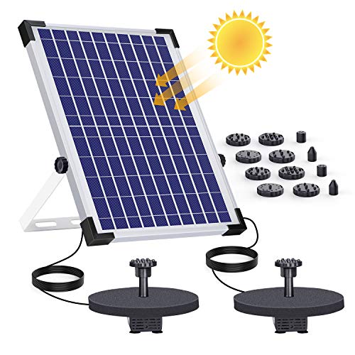 AISITIN Fuente Solar Bomba 12W Fuente de Jardín Solar, Batería Incorporada, Caudal 500 L/H, Cada bomba tiene 6 boquillas y una mesa flotante para pequeños estanques y Decoración del Jardín