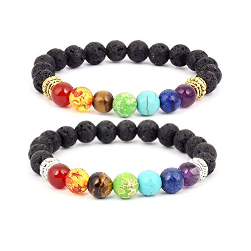 AIUIN 7 Chakra Balance de pulsera mujer hombre piedra pulsera Reiki de energía Terapia Yoga de pulsera Árbol de la Vida Colgante (Estilo 4)