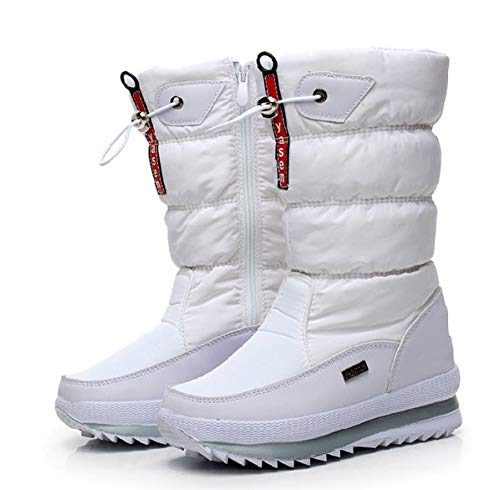 Alebaba - Botas de nieve para mujer al aire libre, informales, de felpa, gruesas, impermeables, antideslizantes, para el muslo, zapatos de invierno, color Blanco, talla 39 EU