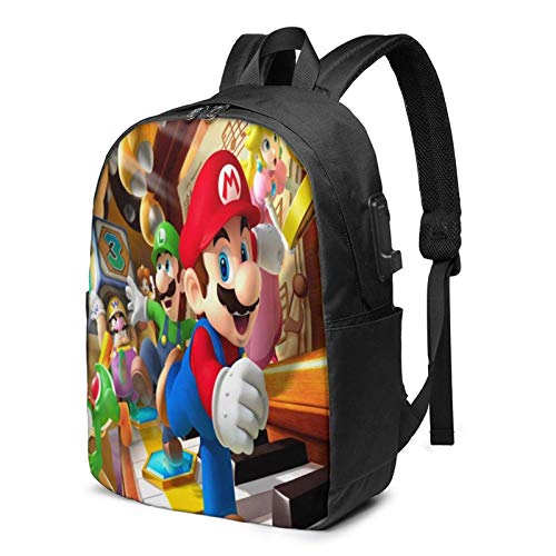 AOOEDM USB Backpack 17 in Super-Mario-Bros Mochila para computadora portátil con Puerto de Carga USB para Auriculares, Mochila para Viajes de Negocios de Gran Capacidad, Mochila para Hombres y Mujere