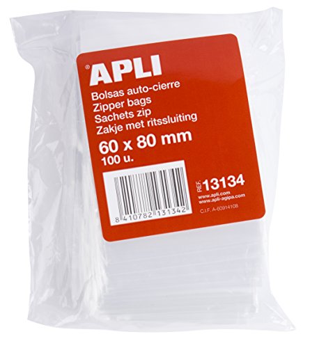 APLI 13134 - Pack de 100 bolsas de plástico con autocierre, 60 x 80 mm