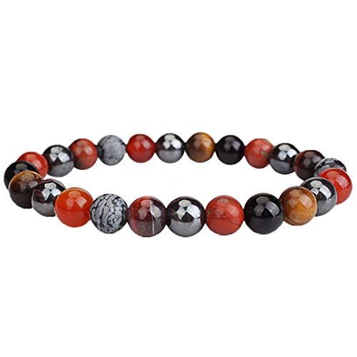 ARMONY PARIS Pulsera protección 8 mm, Marca Francesa Piedra Natural, Ojo de Tigre Amarillo y Rojo Hematita, Cornalina, Obsidiana Copo de Nieve Obsidiana negra