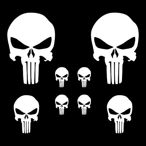 Autodomy Pegatinas Punisher Calavera Pack 8 Unidades para Coche o Moto (Blanco)