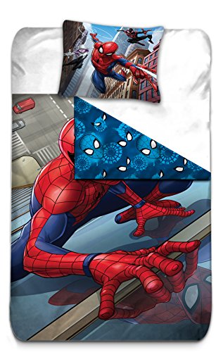 AYMAX S.P.R.L Funda de edredón de Spiderman Reversible con Funda de Almohada - Microfibra - Color Rojo, 200 x 140 cm
