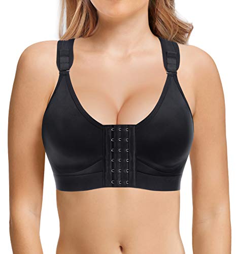 Bafully Sujetador deportivo para mujer, cierre frontal Racerback extraíble acolchado Negro M