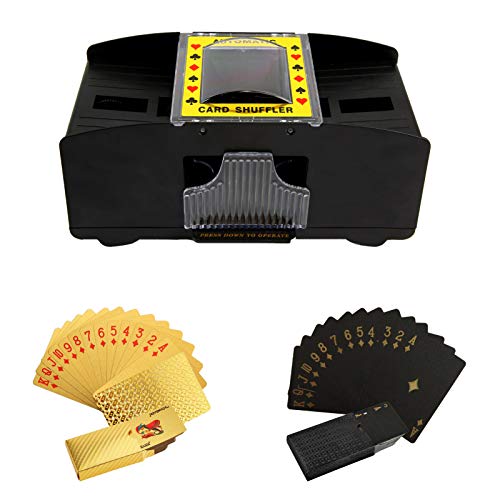 Barajador Automático De Cartas, Barajador Eléctrico A Pilas 1-2 Cubiertas Máquina Automática De Barajado De Póquer con Cartas Doradas/Negras para Juegos De Cartas En Casa Poker Rummy