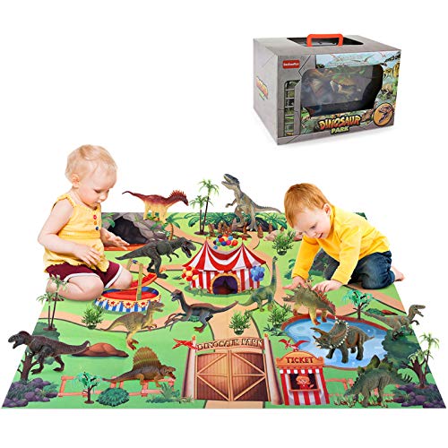 BeebeeRun Juegos de Dinosaurios 24 Piezas,Figura de Dinosaurio con árbol Estera Educativo Juego para Chicos Infantiles