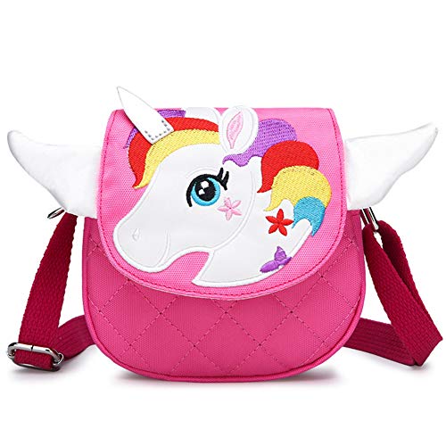 BETOY Unicornio Bolso Bandolera para niña Monedero pequeño Bolso de Hombro Cremallera Cierre Infantil Carteras Correa Regalo de cumpleaños Fiesta Bolsas(Rosado)