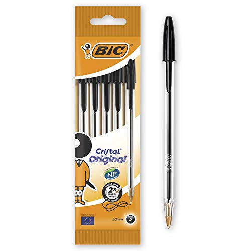 BIC Cristal Original - Bolígrafos punta media, 1.0 mm, Blíster de 5 unidades, Negro