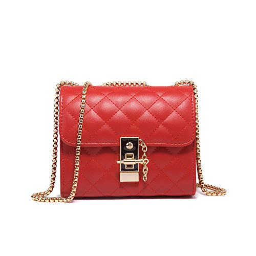 Bolsos De Cuero Bolso De Alto Sentido Bolso De Mujer De Estilo Occidental Versión Bolso De Mensajero Salvaje Bolso De Hombro De Cadena De Diamantes De Moda-Rojo