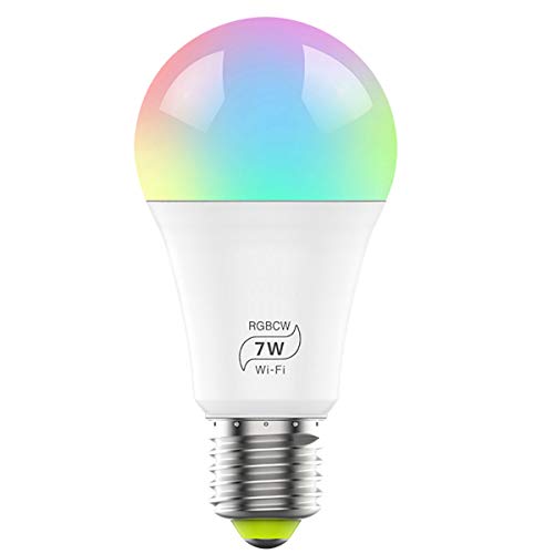 Bombilla inteligente WiFi, regulable, multicolor, bombilla LED E27, no requiere concentrador, compatible con Alexa y Google Assistant,7W(equivalente a 60W)