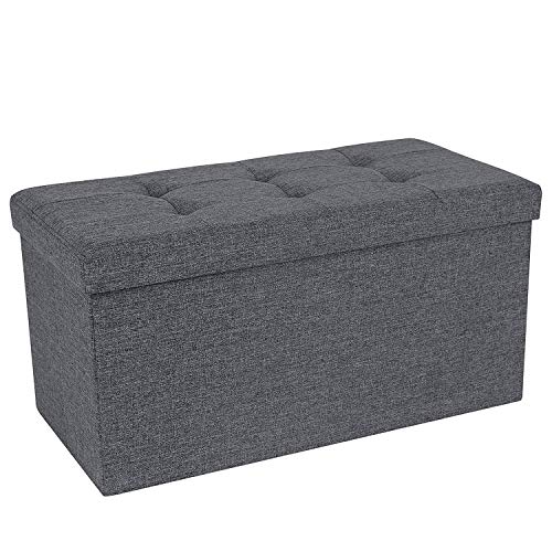 BRIAN & DANY Baúl Puff Taburete Plegable de Almacenamiento otomano, Taburete de Lino, reposapiés Plegable para Asiento - Gris Oscuro, 76 x 38 x 38 cm