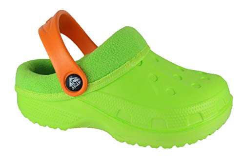 BuyAzzo - Zuecos de forro polar para niños, unisex y chico | Eva Slobby - Zuecos de jardín para niños, con forro interior de felpa | cálidos forrados para otoño e invierno, color Verde, talla 28/29 EU