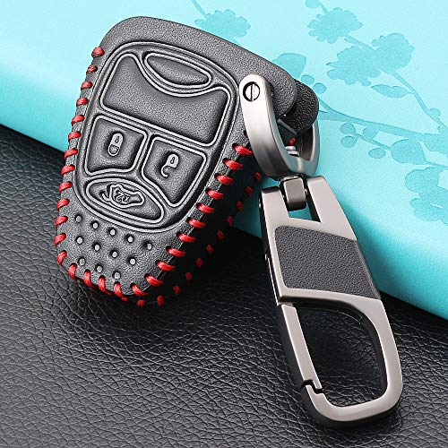 BYSDSG para 3 Botones Funda de Cuero con Llave para Chrysler 300 PT Cruiser Sebring Dodge Caliber Nitro Jeep Compass Liberty Remote Fob Key