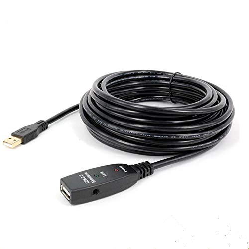 Cable alargador USB de 5 m, 10 m, 15 m ó 20 m. USB 2.0, repetidor activo, con conectores macho a hembra, cables largos con amplificador de señal. 20 m.
