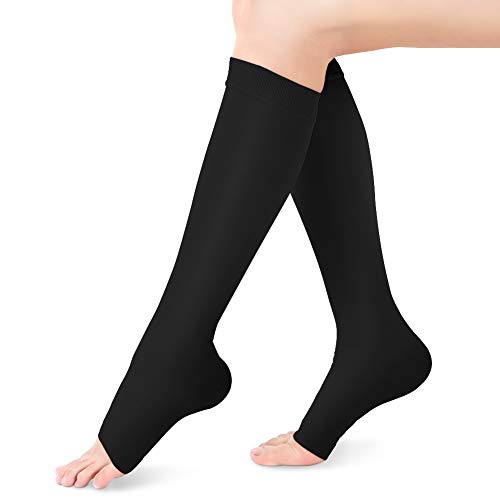 Calcetines de Compresión Mujeres Hombres, 20-30 mmHg Medias de Compresión Edema, Compresión de Gradiente Médico Clase 2, Punta Abierta, para Venas Varicosas, Hinchazón, Edema, 1 Par