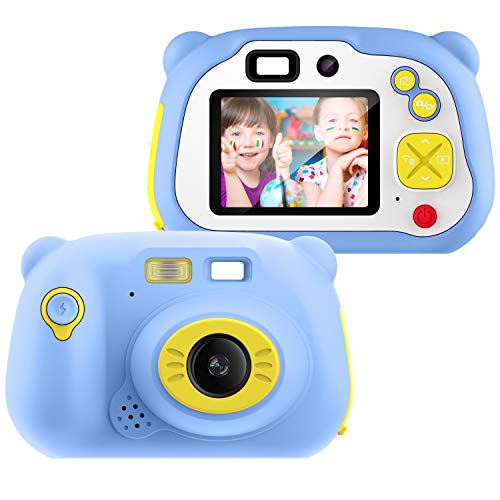 Cámara para Niños con Tarjeta TF,Cámara Digitale Selfie para Niños,Video cámara Infantil con Pantalla de 2 Pulgadas,HD 1200 MP/1080P Doble Objetivo,a Prueba de Golpes,Carcasa de Silicona (Azul)