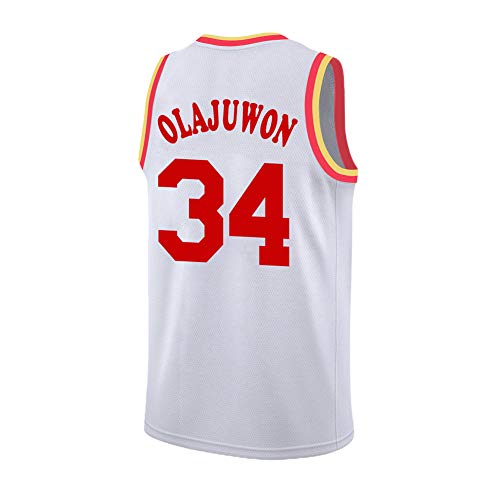 Camiseta De Baloncesto Legend Throwback,34# Hakeem Olajuwon Houston Rockets Retro Bordado Transpirable Swingman Jersey Chaleco, 90s Hip Hop Clothing Top De Camiseta para Fiesta-White-XXL