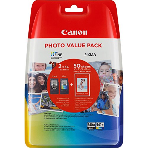 Canon PG-540XL+CL-541XL Cartuchos de tinta BK+Tricolor XL para Impresora de Inyeccion Pixma TS5150,5051-MX375,395,435,455,475,515,525,535-MG2150,2250,3150,3250,3550,3650,4150,4250