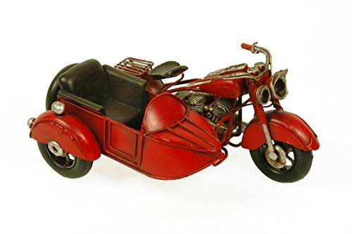 CAPRILO Figura Decorativa de Metal Moto Harley Roja con Sidecar Vehículos. Adornos y Esculturas. Coleccionismo. 19 x 13 x 10 cm.