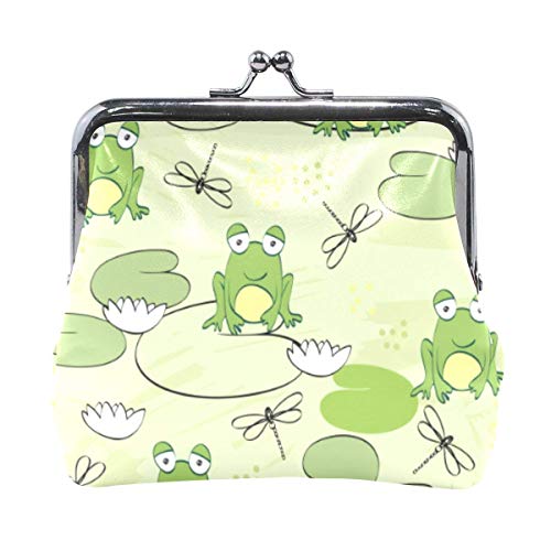 Cartera de Dibujos Animados Rana Verde libélula Loto Monedero Bolsas de Cuero Cambio Titular Tarjeta Embrague Bolso 11x10cm